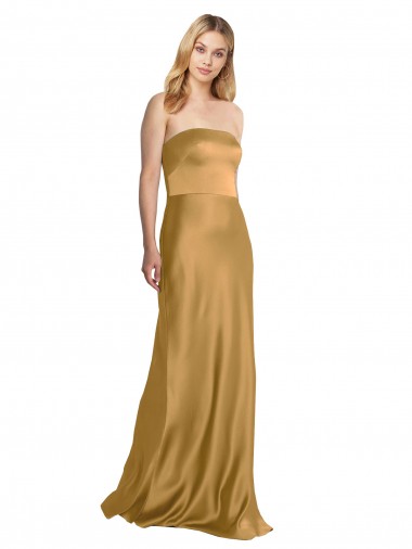 Gold A-Linien Trägerlos Stretch-Satin Lange Formale Brautjungfernkleider / Abendkleider / Abiballkleider Fabrik