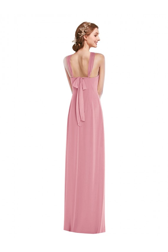Hautrosa A-Linien Neckholder Chiffon Lange Brautjungfernkleider Fabrik