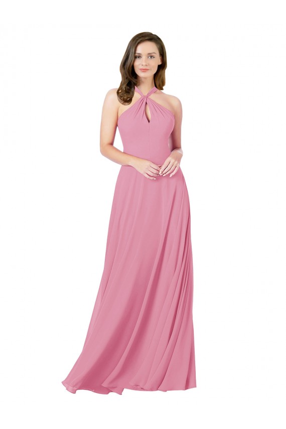 Hautrosa A-Linien Neckholder Chiffon Lange Brautjungfernkleider / Abiballkleider Fabrik