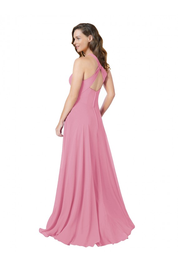 Hautrosa A-Linien Neckholder Chiffon Lange Brautjungfernkleider / Abiballkleider Fabrik