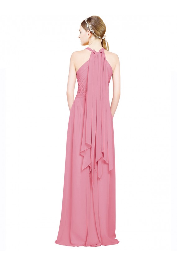 Hautrosa A-Linien Neckholder V-Ausschnitt Chiffon Lange Brautjungfernkleider Fabrik