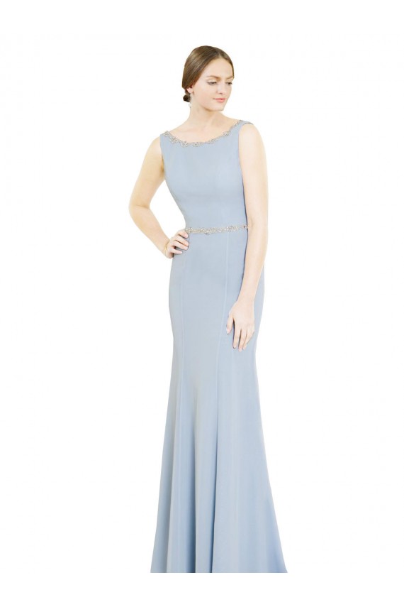 Helles Himmelblau A-Linien Bootshals Stehkragen Ausschnitt Chiffon Lange Brautjungfernkleider Fabrik