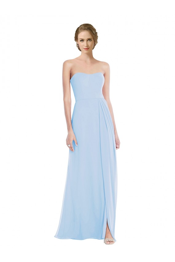 Helles Himmelblau A-Linien Chiffon Lange Brautjungfernkleider Fabrik