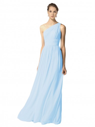 Helles Himmelblau A-Linien Eine-Schulter Chiffon Lange Brautjungfernkleider Fabrik