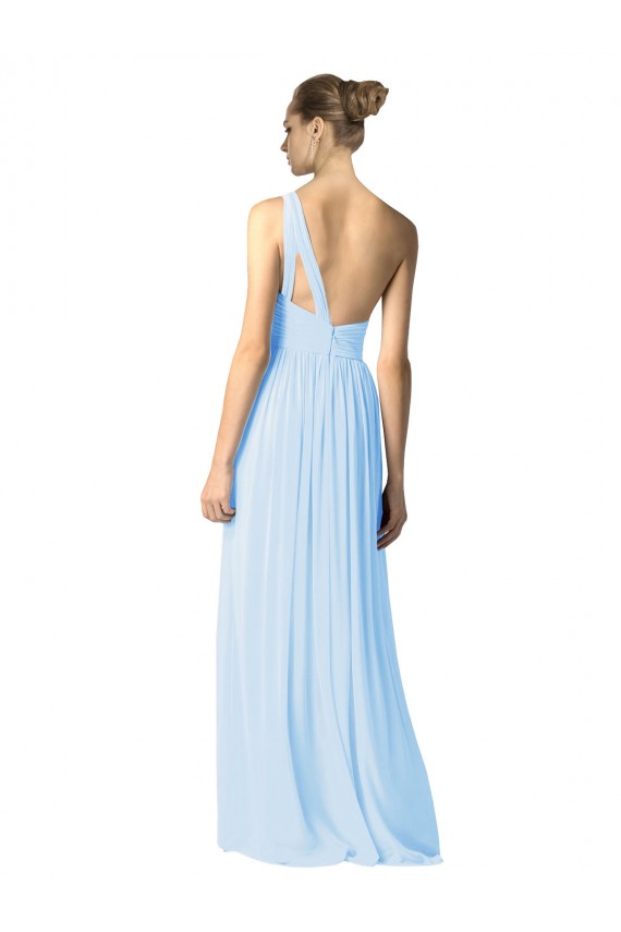 Helles Himmelblau A-Linien Eine-Schulter Chiffon Lange Brautjungfernkleider Fabrik