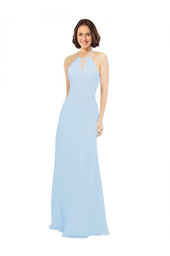 Helles Himmelblau A-Linien Neckholder Chiffon Lange Brautjungfernkleider Fabrik