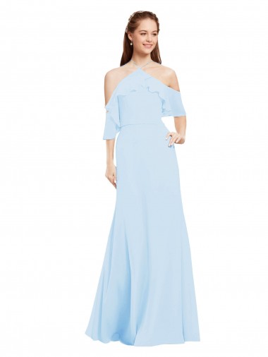 Helles Himmelblau A-Linien Neckholder Chiffon Lange Brautjungfernkleider Fabrik