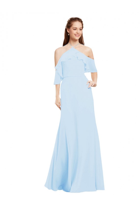 Helles Himmelblau A-Linien Neckholder Chiffon Lange Brautjungfernkleider Fabrik