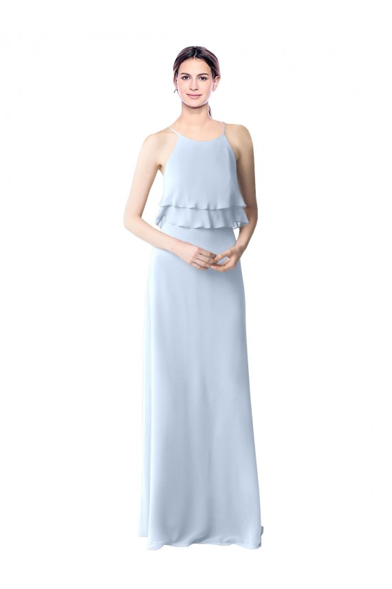 Helles Himmelblau A-Linien Neckholder Chiffon Lange Brautjungfernkleider Fabrik