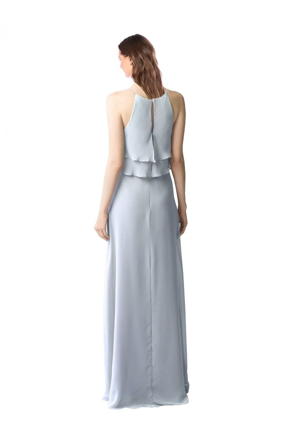 Helles Himmelblau A-Linien Neckholder Chiffon Lange Brautjungfernkleider Fabrik