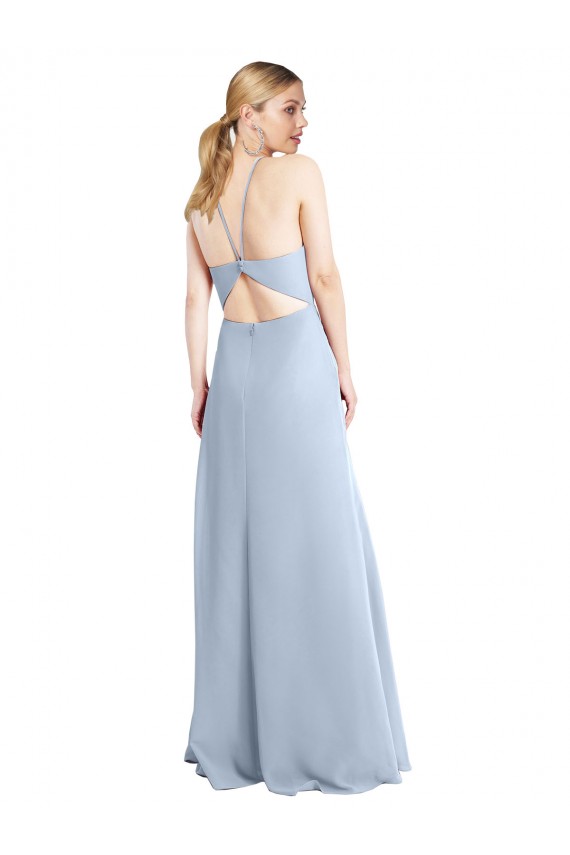 Helles Himmelblau A-Linien Neckholder Chiffon Lange Brautjungfernkleider Fabrik