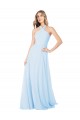 Helles Himmelblau A-Linien Neckholder Stehkragen Ausschnitt Chiffon Lange Brautjungfernkleider Fabrik