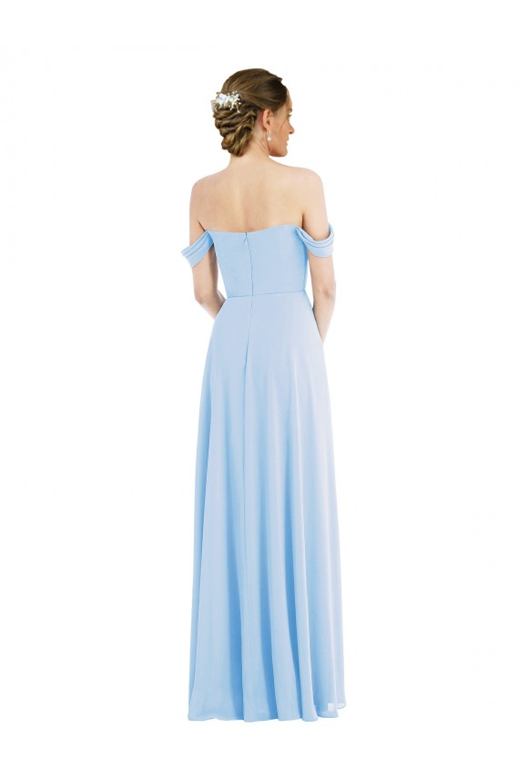 Helles Himmelblau A-Linien Off-Schulter Chiffon Lange Formale Brautjungfernkleider / Abendkleider Fabrik