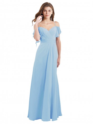 Helles Himmelblau A-Linien Spaghetti-Träger Chiffon Lange Brautjungfernkleider Fabrik