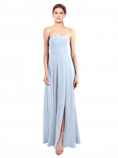 Helles Himmelblau A-Linien Trägerlos Chiffon Lange Brautjungfernkleider Fabrik
