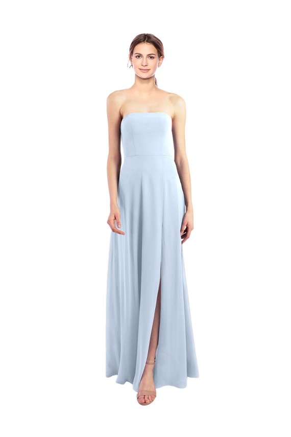 Helles Himmelblau A-Linien Trägerlos Chiffon Lange Brautjungfernkleider Fabrik