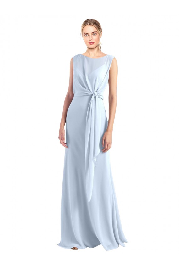 Helles Himmelblau A-Linien V-Ausschnitt Chiffon Lange Brautjungfernkleider Fabrik