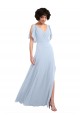 Helles Himmelblau A-Linien V-Ausschnitt Chiffon Lange Brautjungfernkleider Fabrik