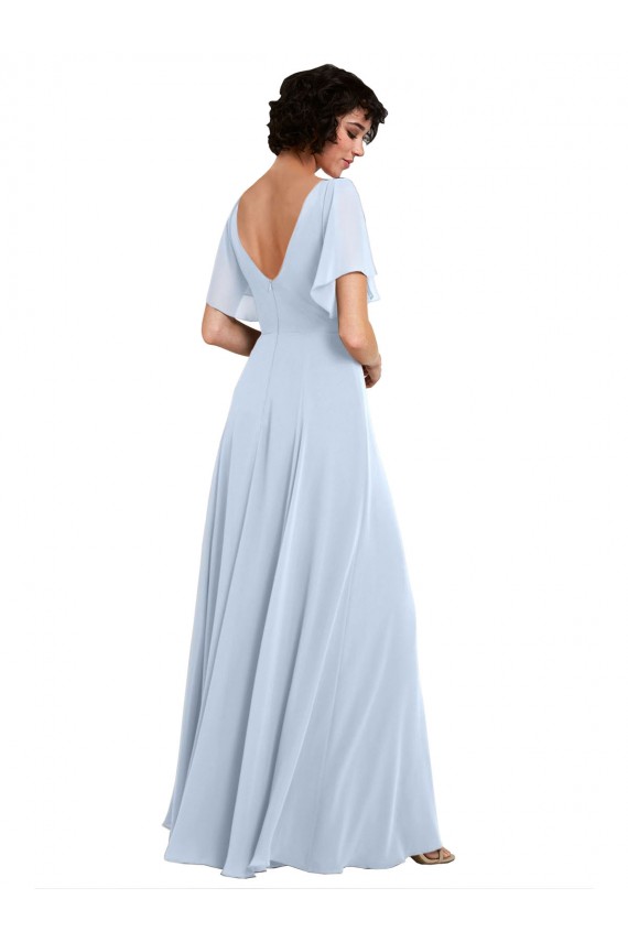 Helles Himmelblau A-Linien V-Ausschnitt Chiffon Lange Brautjungfernkleider Fabrik