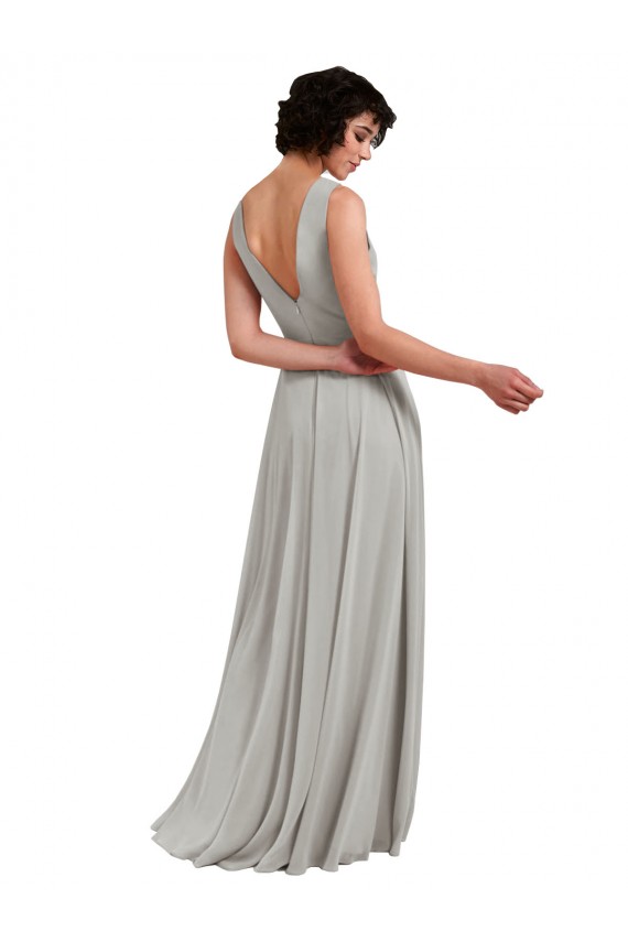 Helles Himmelblau A-Linien V-Ausschnitt Chiffon Lange Brautjungfernkleider Fabrik