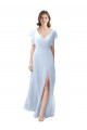 Helles Himmelblau A-Linien V-Ausschnitt Chiffon Lange Brautjungfernkleider Fabrik