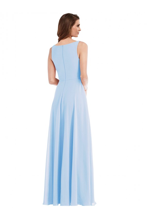 Helles Himmelblau A-Linien V-Ausschnitt Chiffon Lange Brautjungfernkleider Fabrik