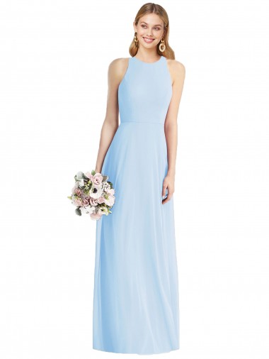 Helles Himmelblau Trompete Neckholder Chiffon Lange Brautjungfernkleider Fabrik