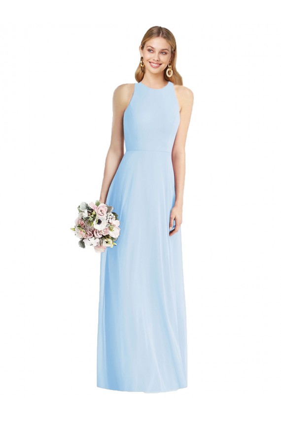 Helles Himmelblau Trompete Neckholder Chiffon Lange Brautjungfernkleider Fabrik