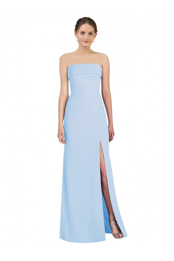 Helles Himmelblau Trompete Trägerlos Chiffon Lange Formale Brautjungfernkleider / Abendkleider Fabrik
