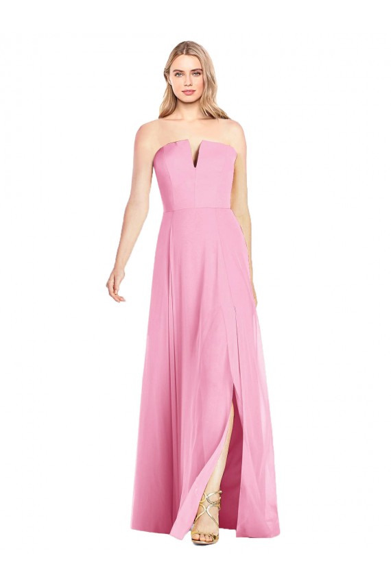 Hot Rosa Trompete V-Ausschnitt Trägerlos Chiffon Lange Brautjungfernkleider Fabrik