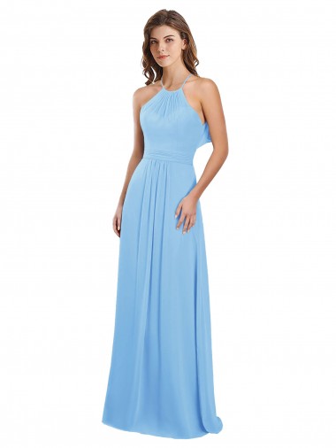 Immergrün A-Linien Neckholder Chiffon Lange Brautjungfernkleider Fabrik