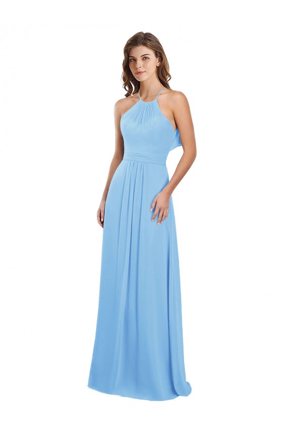 Immergrün A-Linien Neckholder Chiffon Lange Brautjungfernkleider Fabrik