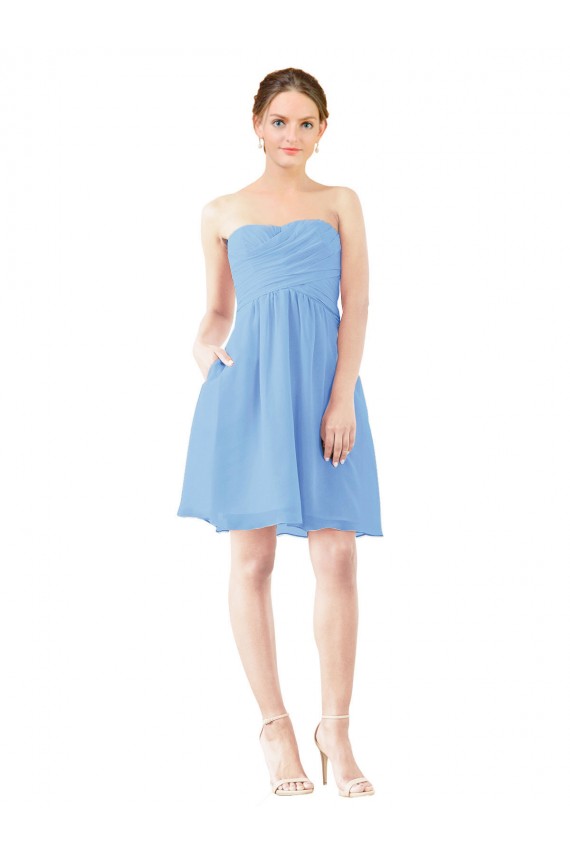 Immergrün A-Linien Trägerlos Knielang Chiffon Kurze Brautjungfernkleider / Cocktailkleider / Heimkehr Kleider Fabrik