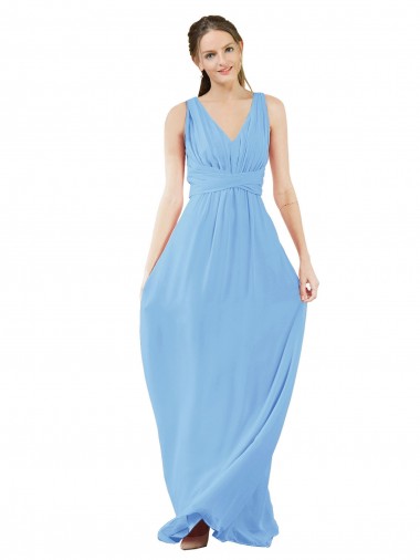Immergrün A-Linien V-Ausschnitt Chiffon Lange Brautjungfernkleider Fabrik