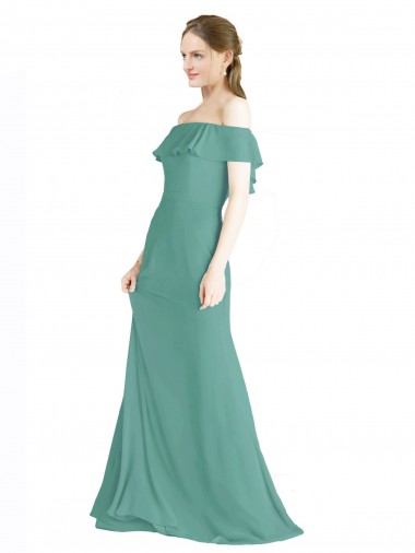 Isländisches Silber A-Linien Off-Schulter Chiffon Lange Brautjungfernkleider Fabrik