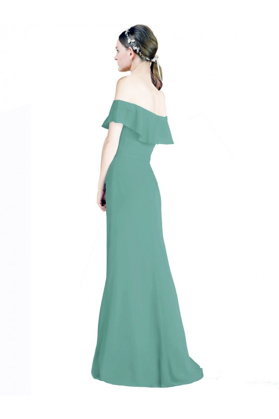 Isländisches Silber A-Linien Off-Schulter Chiffon Lange Brautjungfernkleider Fabrik