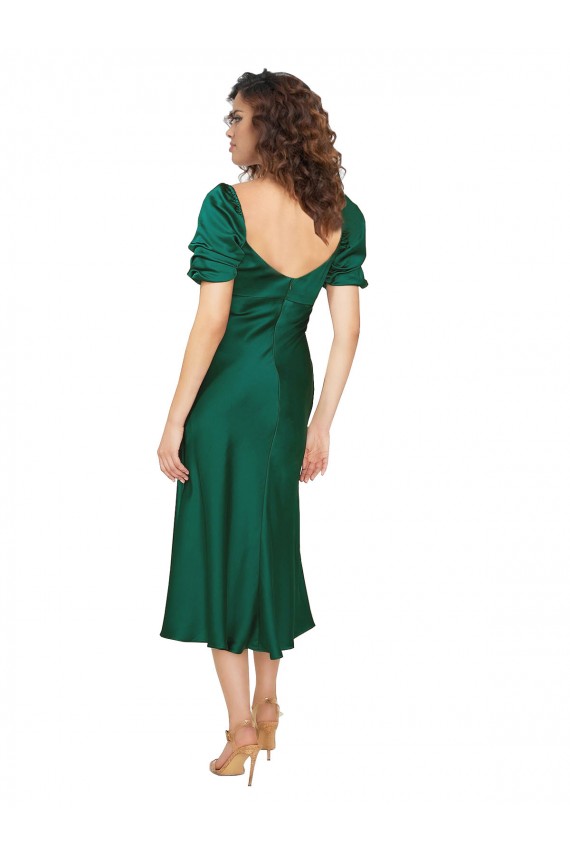 Jagdgrün A-Linien Midi Seidiger Satin Kurze Formale Brautjungfernkleider / Abendkleider / Abiballkleider Fabrik