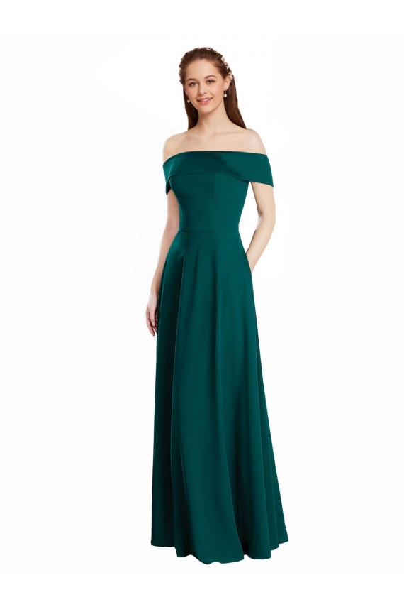Jagdgrün A-Linien Off-Schulter Chiffon Lange Brautjungfernkleider Fabrik