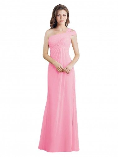 Kaum Rosa A-Linien Eine-Schulter Chiffon Lange Brautjungfernkleider Fabrik