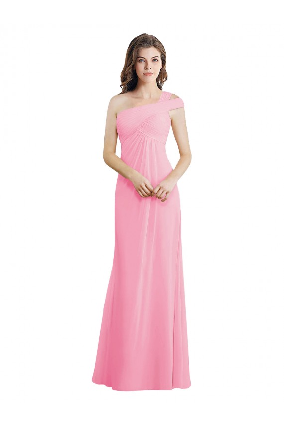 Kaum Rosa A-Linien Eine-Schulter Chiffon Lange Brautjungfernkleider Fabrik