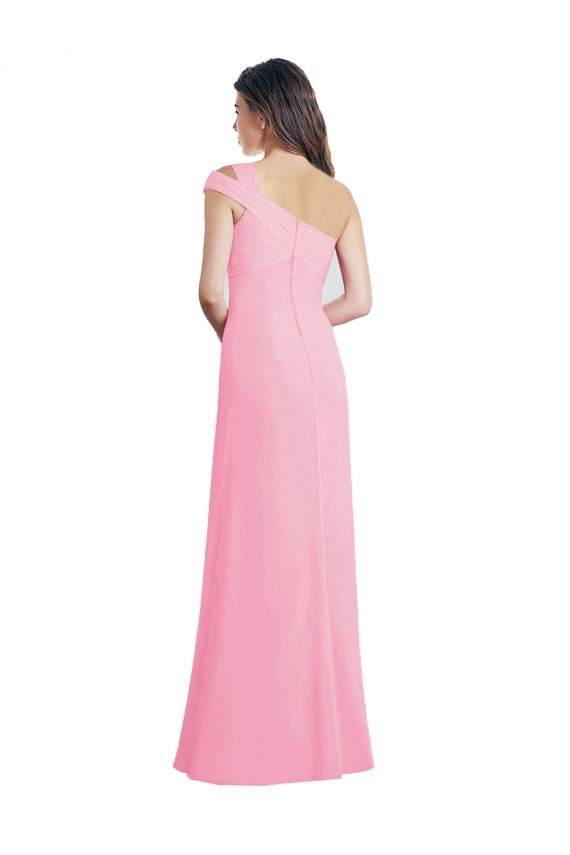 Kaum Rosa A-Linien Eine-Schulter Chiffon Lange Brautjungfernkleider Fabrik