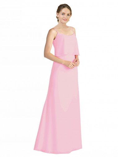 Kaum Rosa A-Linien Spaghetti-Träger Chiffon Lange Brautjungfernkleider Fabrik
