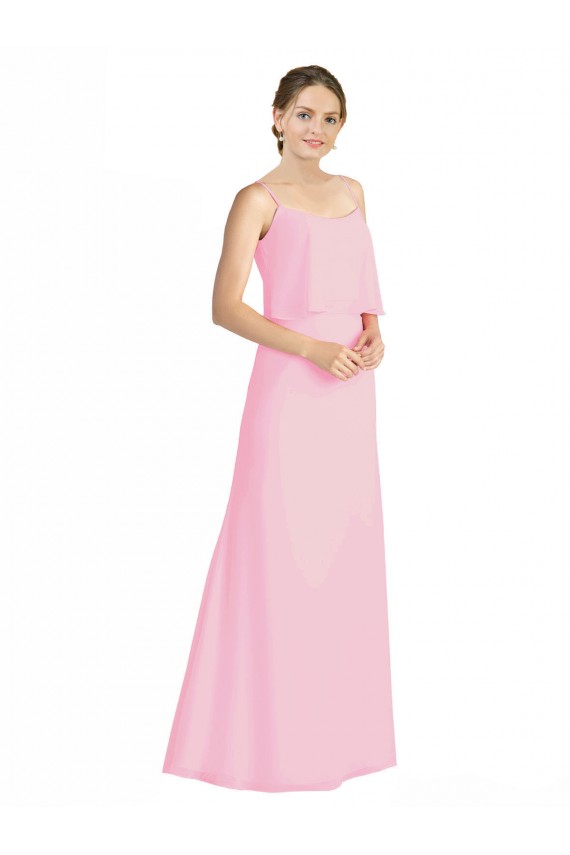 Kaum Rosa A-Linien Spaghetti-Träger Chiffon Lange Brautjungfernkleider Fabrik