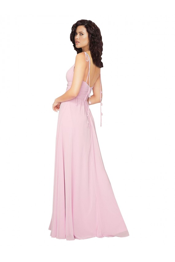 Kaum Rosa A-Linien V-Ausschnitt Chiffon Lange Brautjungfernkleider Fabrik