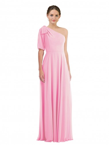Kaum Rosa Trompete Eine-Schulter Chiffon Lange Brautjungfernkleider Fabrik