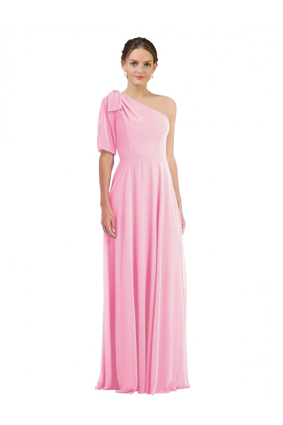 Kaum Rosa Trompete Eine-Schulter Chiffon Lange Brautjungfernkleider Fabrik