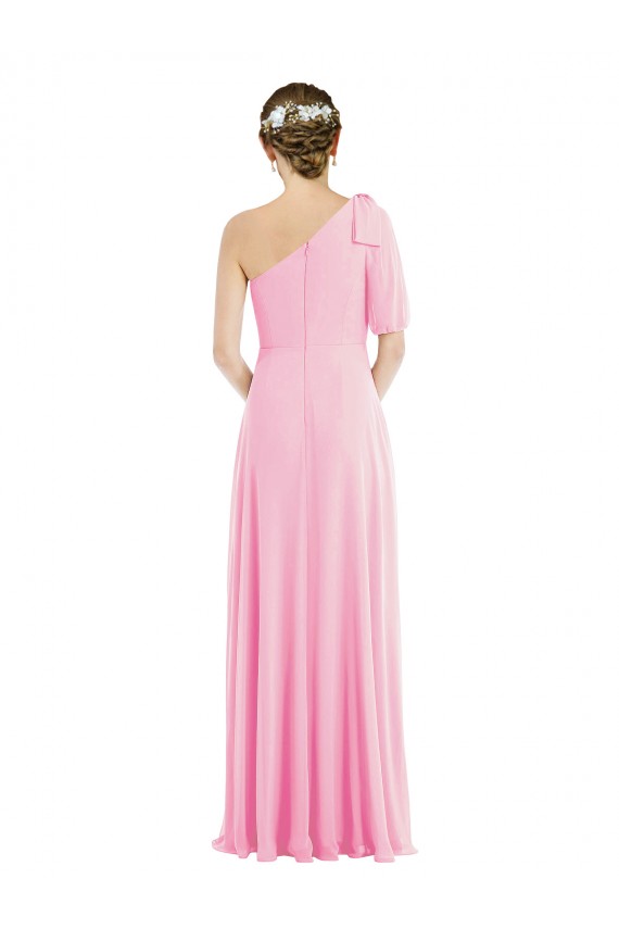 Kaum Rosa Trompete Eine-Schulter Chiffon Lange Brautjungfernkleider Fabrik