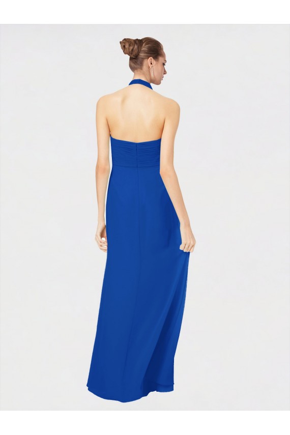 Königsblau A-Linien Neckholder Chiffon Lange Brautjungfernkleider Fabrik