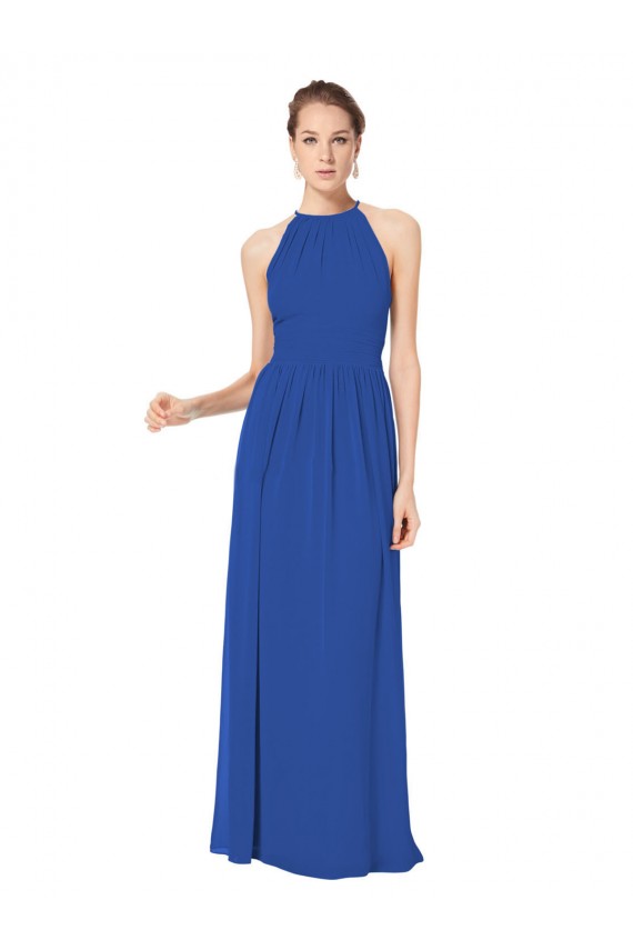 Königsblau A-Linien Neckholder Chiffon Lange Brautjungfernkleider Fabrik