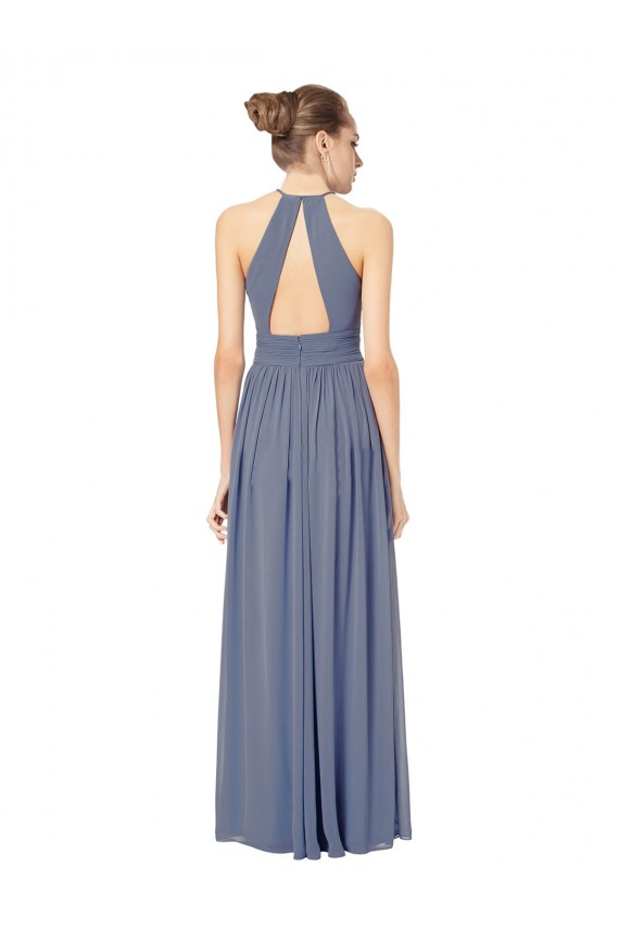 Königsblau A-Linien Neckholder Chiffon Lange Brautjungfernkleider Fabrik